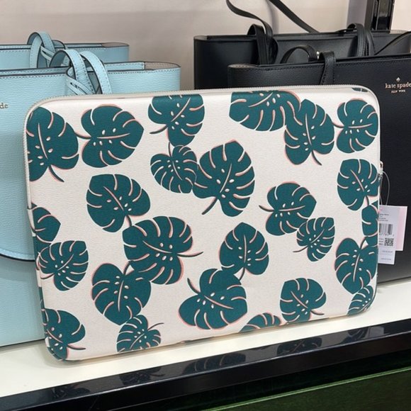 Kate Spade Darcy Monstera Leaves Laptop Sleeve Cream Multi - Picture 4 of 16